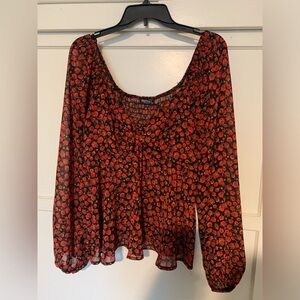 Nasty gal red floral blouse size US 12